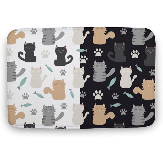 Funny Bathroom Doormats, Black and White Cat Entrance Doormats Outdoor Indoor Non-Slip Front Door Mat Bath Mat Absorbent Door Mats for Kitchen Bedroom Floor Mats 18x30 Inch