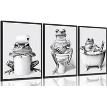 Funny Bathroom Frog Wall Art Cute Animals in Bathtub Painting Picture Wall Decor Trendy Vintage Black And White Animal Poster Print Artwork for Toilet Restroom Home Decoration(Framed canvas)