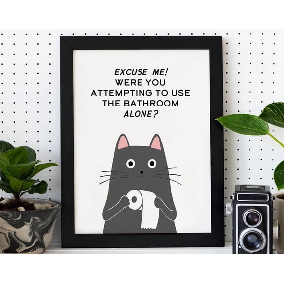 Funny Bathroom Gray Russian Blue Cat Art Print Toilet Cat Art Cat Lover Mom Gift Matte Print Original Artwork Wall Art Modern Wall Decor Art