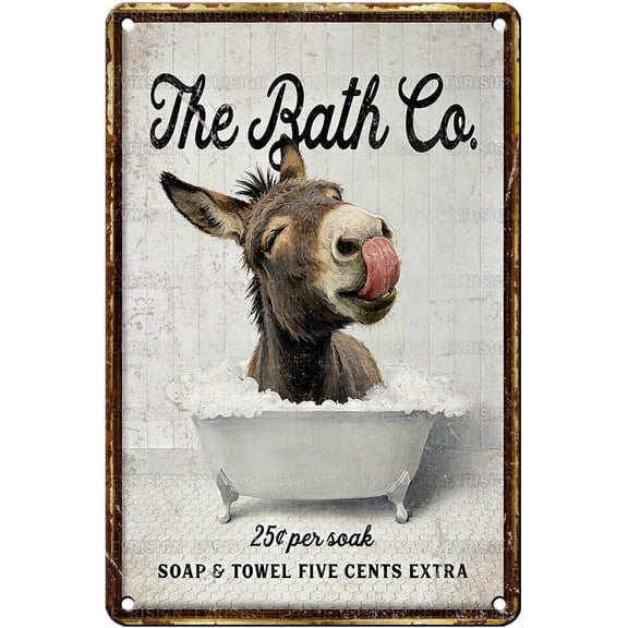Funny Bathroom Metal Sign Donkey Decor Vintage Retro Wall Art for Restroom Washroom Toilet Farmhouse Cafe Bar 12 x 8 Inch