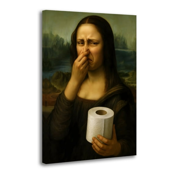 Funny Bathroom Mona Lisa Pinches Her Nose Picture Print Wall Art Poster Painting Canvas Posters Artworks Gift Room Aesthetic 12x18inch(30x45cm)