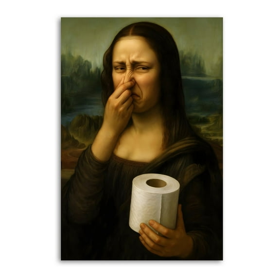 Funny Bathroom Mona Lisa Pinches Her Nose Wall Art Poster Gifts Bedroom Prints Home Decor Hanging Picture Canvas Painting Posters 12x18inch(30x45cm)
