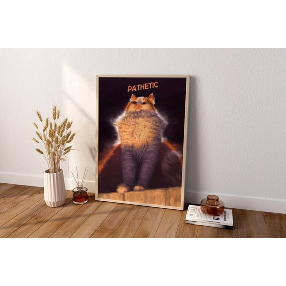 Funny Bathroom Pathetic Wet Cat Sad Expression Whimsical Animal Art, Unframed Poster