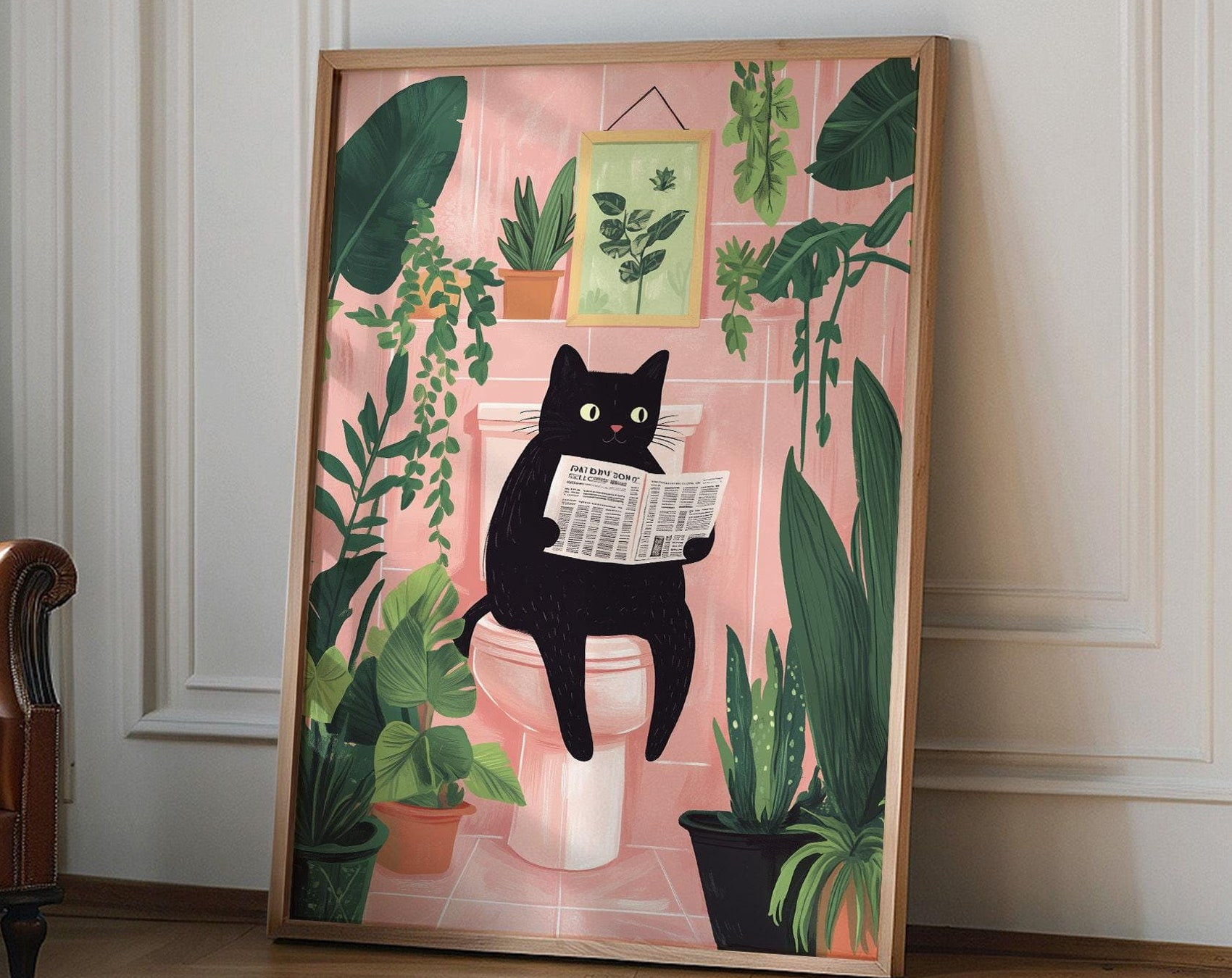 Funny Bathroom Poster, Cat Reading Newspaper Print, Toilet Wall Art ...