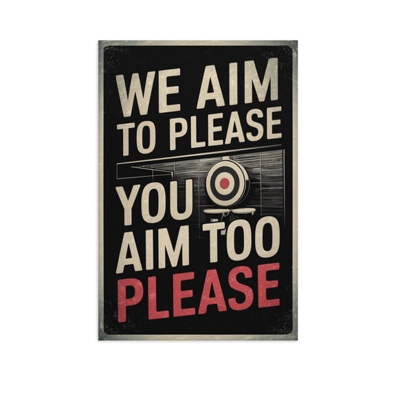 Funny Bathroom Poster with Urinal Target Design And We Aim to Please for Unique Bathroom Decor Print Poster