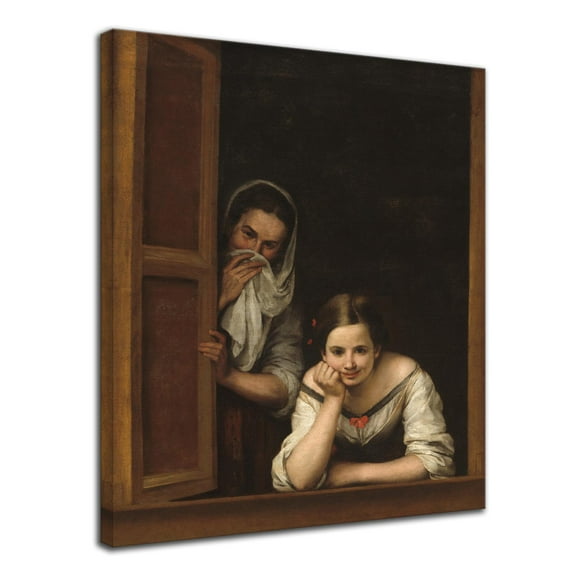 Funny Bathroom Posters Wall Art Décor Two Women at a Window Vintage Pictures Canvas Prints Wall Decoration for Bathroom - 8x10 inches Framed