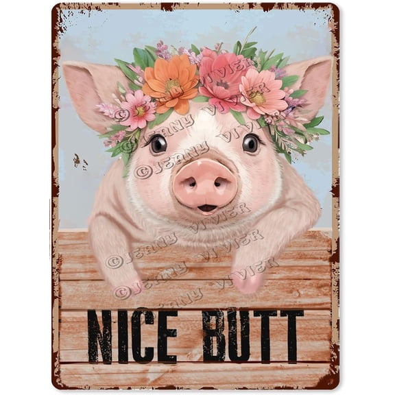 Funny Bathroom Quote Metal Tin Sign Wall Decor - Vintage Farm Pig Tin Sign for Office Home Classroom Bathroom Decor Gifts - Best Rustic Farmhouse Decor Aluminum Sign 12x8 Inches