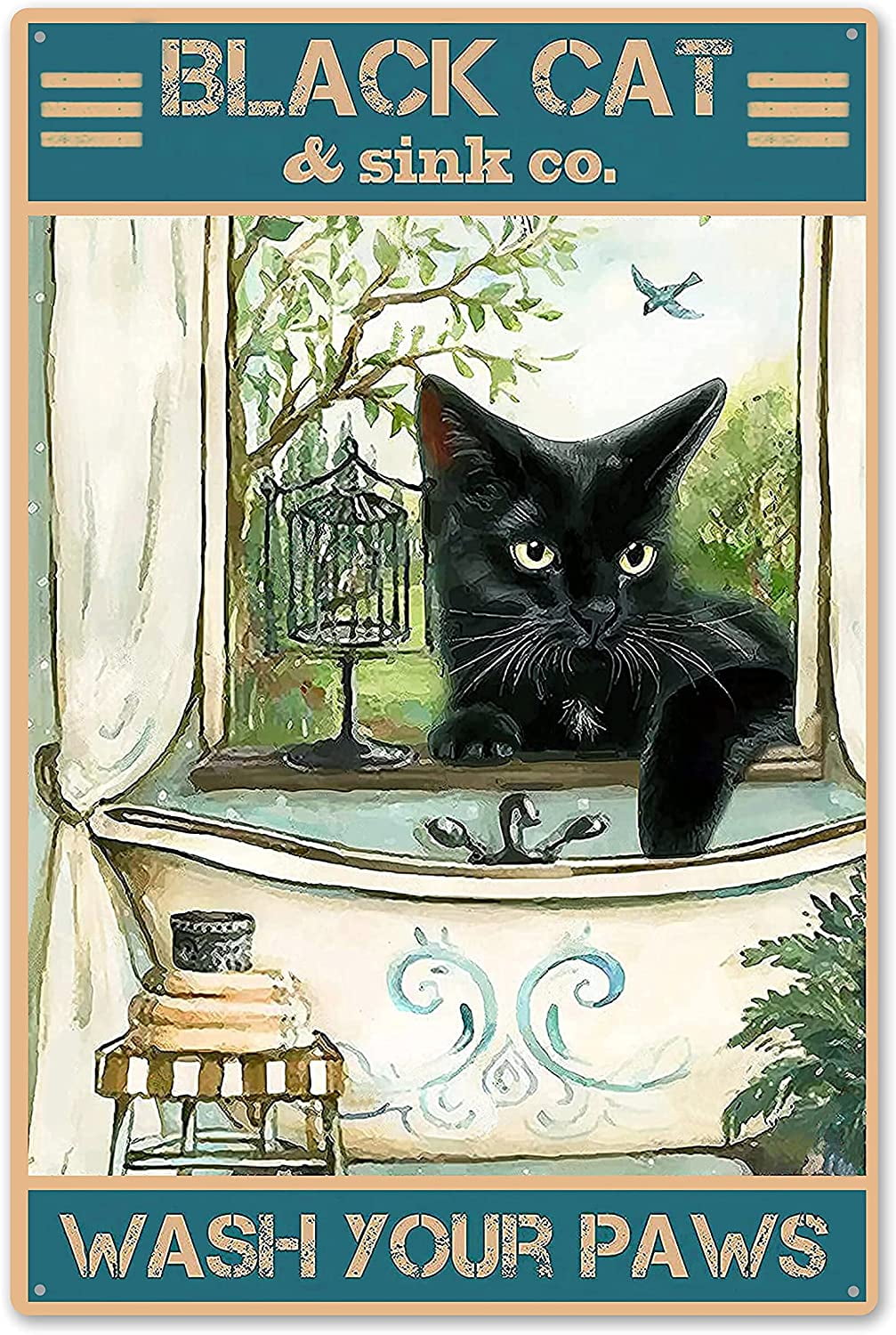Funny Bathroom Quote Vintage Metal Tin Sign Wall Decor - Black Cat Wash ...
