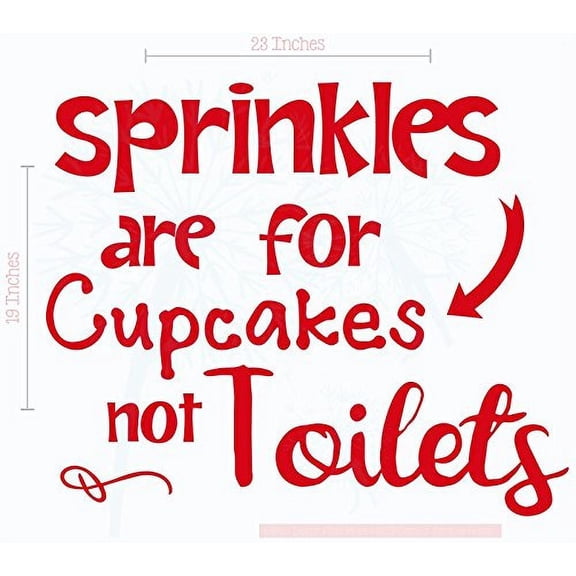 Funny Bathroom Quotes - Sprinkles for Cupcakes not Toilets - Vinyl Lettering Stickers Wall Decals Art 23x19-Inch Cherry Red