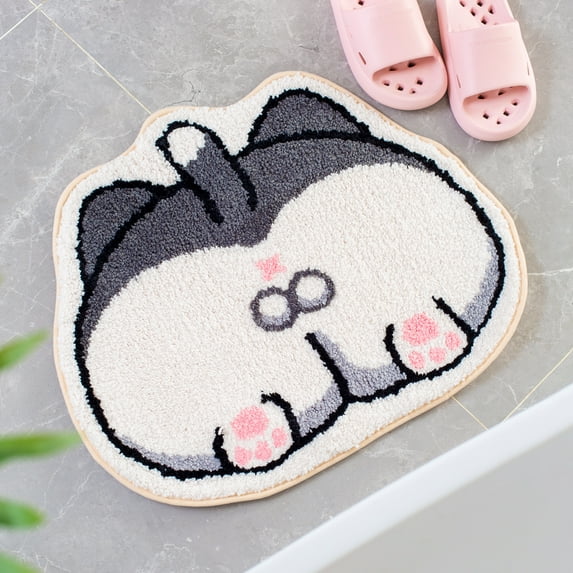 Funny Bathroom Rug Non-Slip Bath Mat, Soft Microfiber Water Absorbent Thick Shaggy Shower Rug, Machine Washable Bath Rug for Bathroom, Cat, 20" x 24"