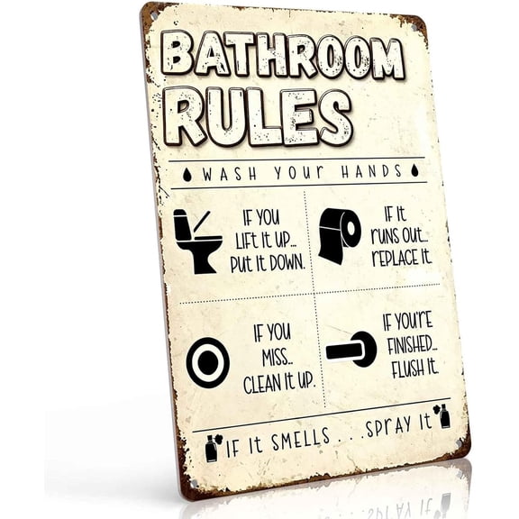 Funny Bathroom Rules Metal Tin Sign Vintage Bathroom Wall Decor Humor Sign Rust Resistant Easy Hang Durable Gift For Bathroom Powder Room Laundry Bar Cafe Office Home Decor