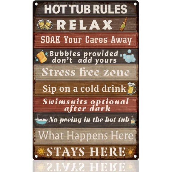 Funny Bathroom Rules Retro Wall Decor Metal Tin Sign 8" x 12" Hot Tub Pool Patio Rules Vintage Wall Art Poster for Bathroom Toilet Man Cave Home Clubs Decor Gift