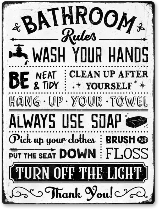 Funny Bathroom Rules Signs, Toilet Wall Decor, Restroom Sign Quote Size ...