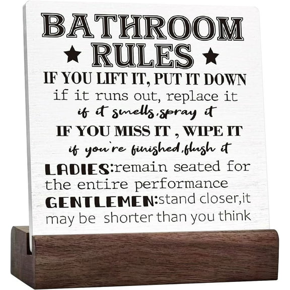 Funny Bathroom Sign Bathroom Rules Sign For Bathroom Shelf Toilet Restroom Home Tabletop Desk Decor,Farmhouse Bathroom Ceramic Table Sign