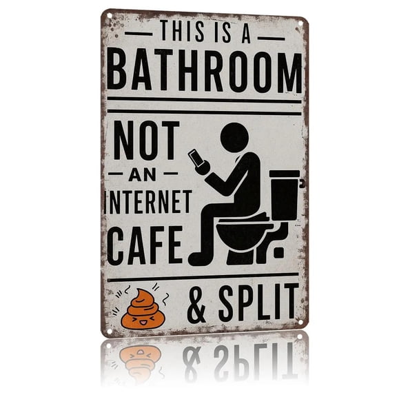 Funny Bathroom Sign for Phone Users - This is Not an Internet Cafe Bathroom Sign Humorous Metal Plaque to Encourage Quick Visits, Perfect for Office Or Home Restroom