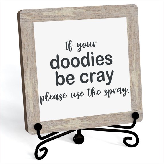Funny Bathroom Sign - Please Use The Spray Wooden Plaque With Stand, Rustic Restroom Art, Desk and Shelf Decor (A09)