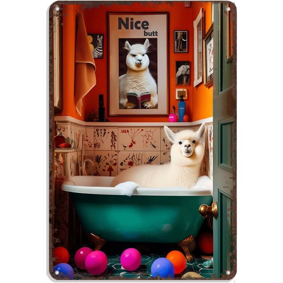 Funny Bathroom Signs Animal Bathroom Tin Sign Farmhouse Restroom Decor Retro Llama In Bathtub Metal Tin Sign Aluminum Poster Plaque 8x12 Inches