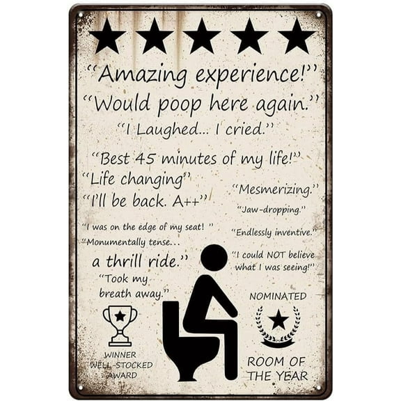 Funny Bathroom Signs Decor - 5 Stars Would Poop Here Again Bathroom Sign, Metal Tin Signs Vintage for Bathroom, Toilet and Farm Restroom Wall Decor Art Accessories, Cool Stuff, 8 x 12 inch