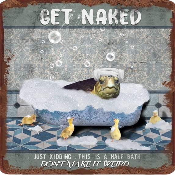 Funny Bathroom Signs, Just Kidding This is A Half Bath Vintage Tin Sign, Restroom Sign Decor, Great Gift for Bathroom, Sea Turtle Wall Decor, Animal Lovers Gift, Metal Tin Sign 12x12 inches