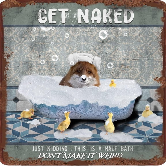 Funny Bathroom Signs, Just Kidding This is A Half Bath Vintage Tin Sign, Restroom Sign Decor, Great Gift for Bathroom, Fox Half Bath Signs, Animal Lovers Gift, Metal Sign 12x12 inches