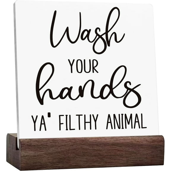 Funny Bathroom Signs,Wash Your Hands Ya' Filthy Animal Ceramic Table Sign For Bathroom Shelf Toilet Restroom Home Tabletop Desk Decor,Rustic Bathroom Sign Decor