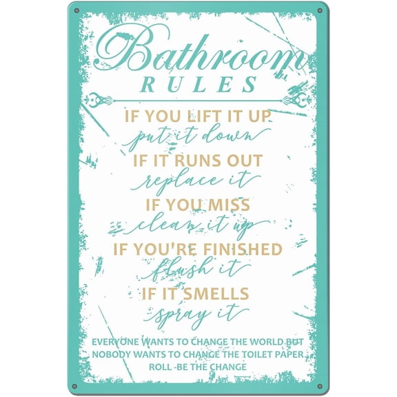 Funny Bathroom Tin Sign Bathroom Rules Wall Decor for Toilet Restroom Wall Accessories 8x12 Inches