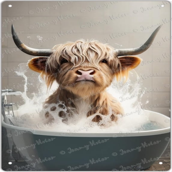Funny Bathroom Tin Sign, Cow Wall Decor, Home Farmhouse Hotel Man Cave Bathroom Wall Art Retro Decor Vintage Metal Square Tin Sign Unique Powder Room 12x12 Inches