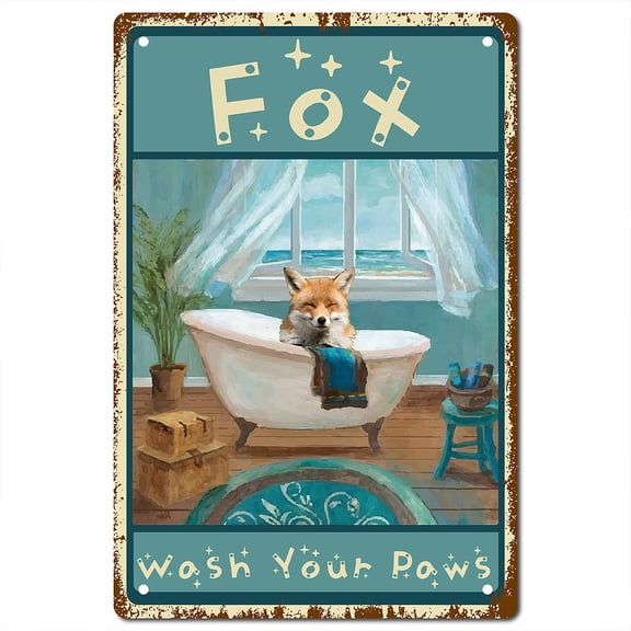 Funny Bathroom Tin Sign Fox Wash Your Paws Signs Vintage Wall Art Decoration Plaque Farmhouse Artwork