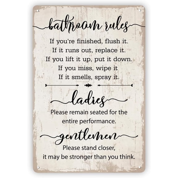 Funny Bathroom Vintage Metal Tin Signs Rules Decor Toilet Dcor Wall Farmhouse Restroom Sign Art Rustic Haning 812 inch