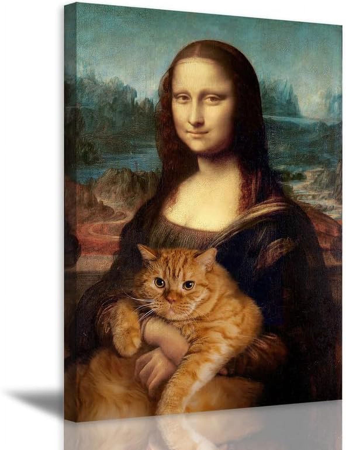 Funny bathroom wall art abstract cat canvas print vintage famous