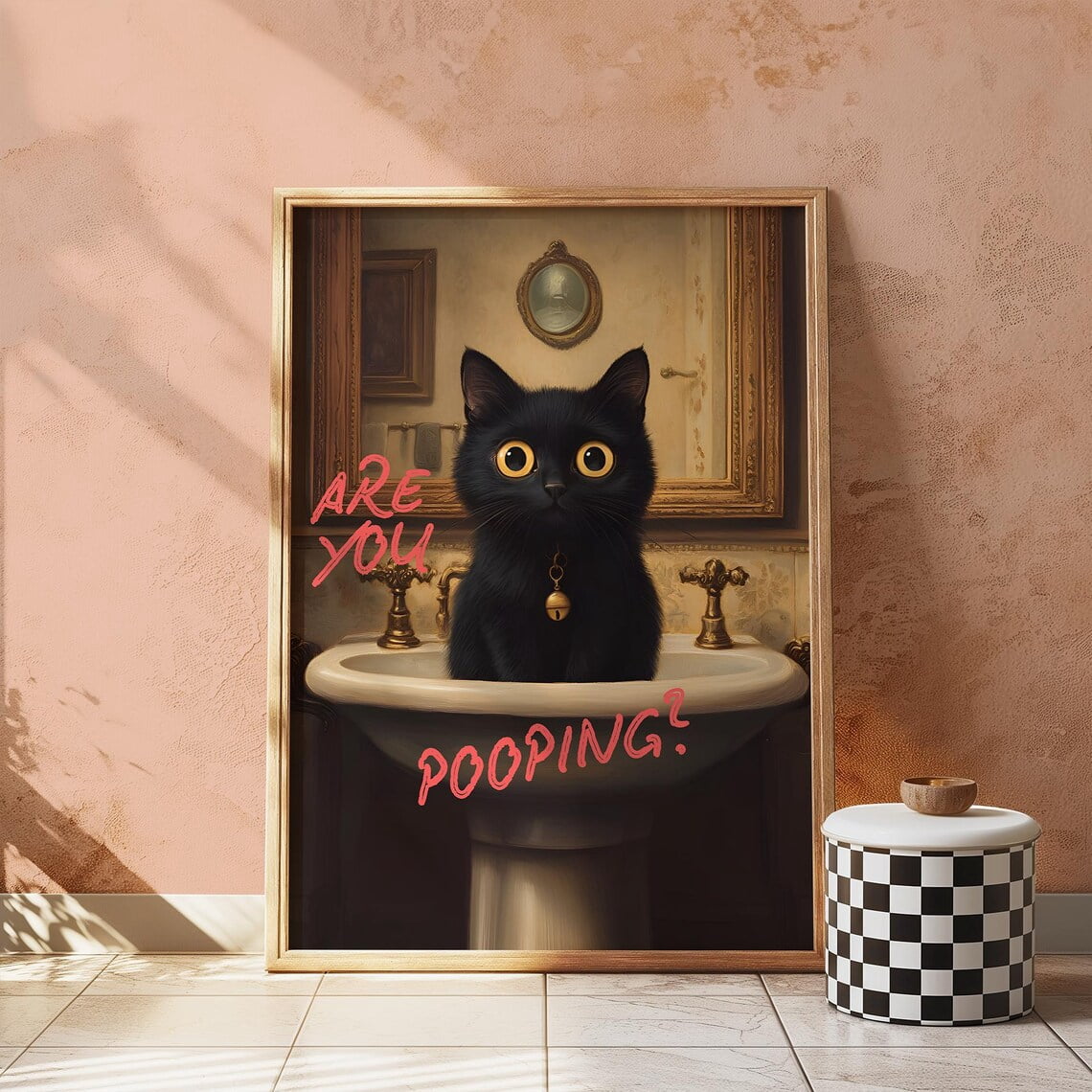Funny Bathroom Wall Art – Black Cat Print With “Are You Pooping?” Quote ...