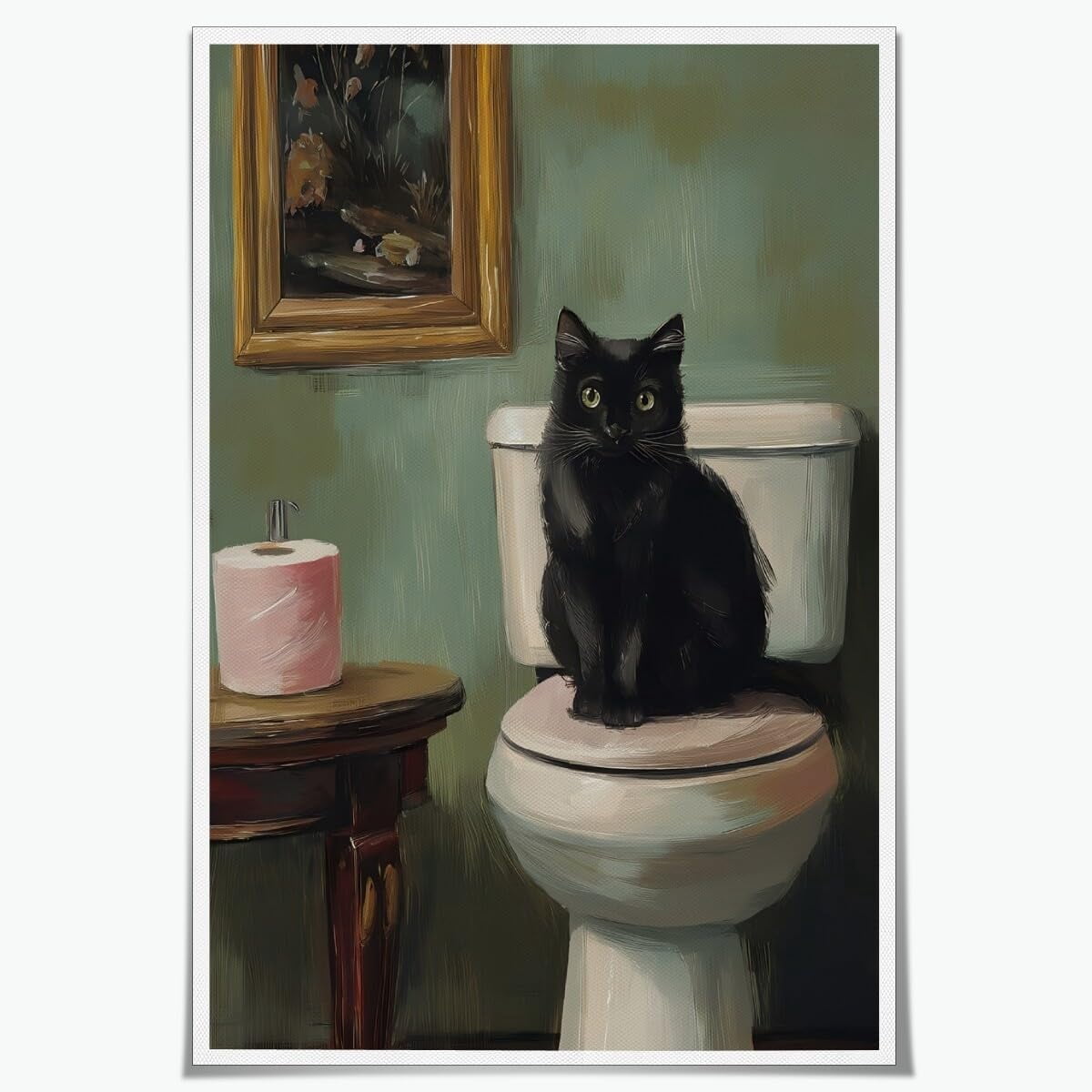 Funny Bathroom Wall Art Black Cat Sitting on a Toilet Canvas Posters ...