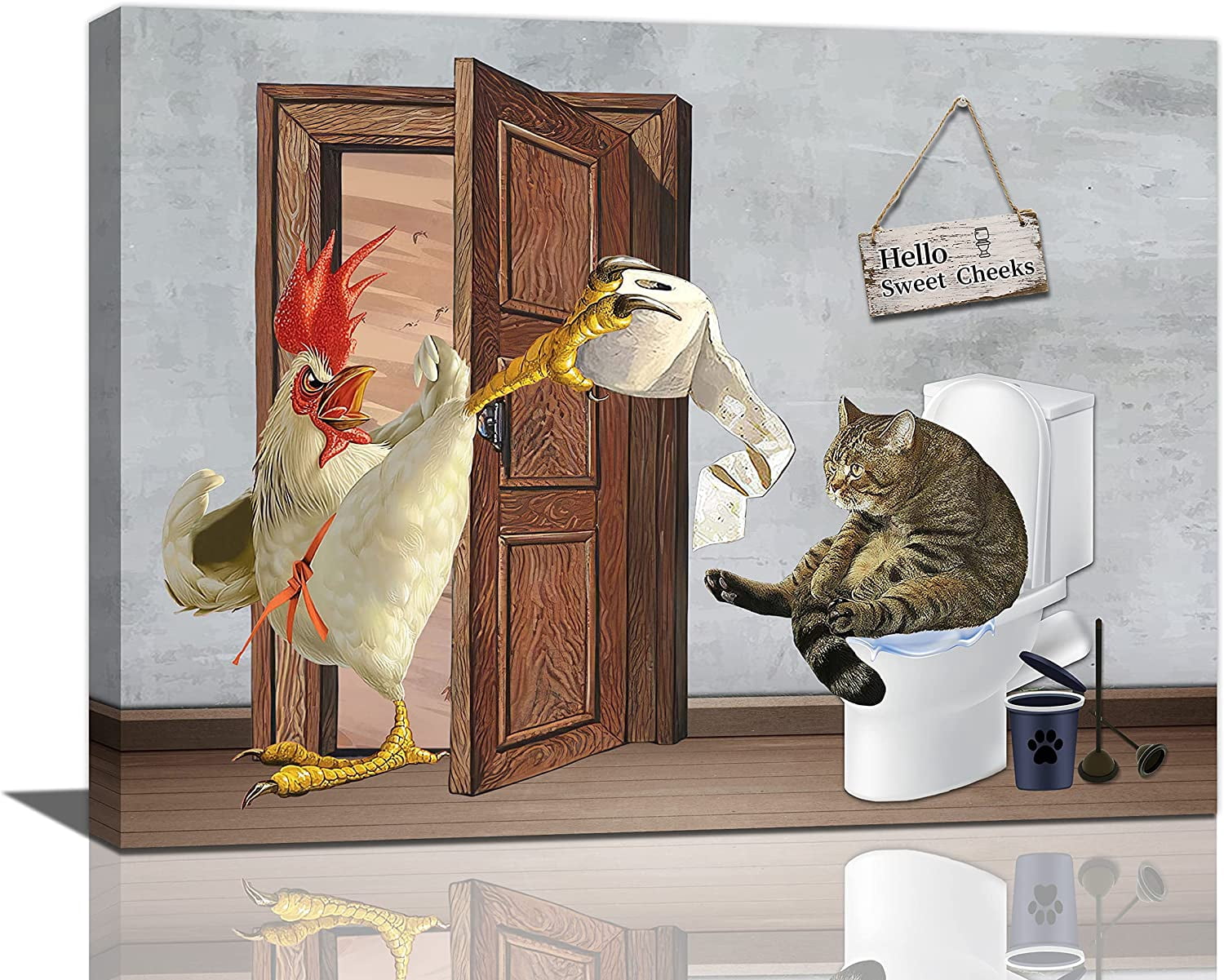Funny Bathroom Wall Art Cat on Toilet Pictures for Wall Animal Bathroom ...