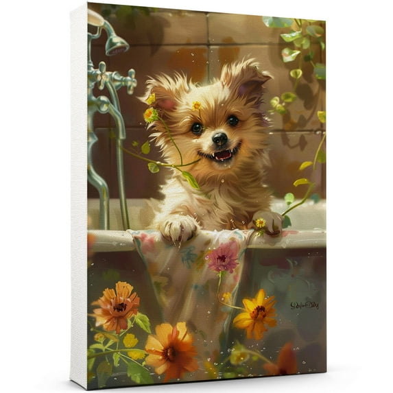 Funny Bathroom Wall Art CuteChinese Shar Pei Dog Canvas Print Dog Bathtub Picture Humor Animal Artwork Painting for Restroom Bathroom, Mother Day Gifts, Christmas Gifts