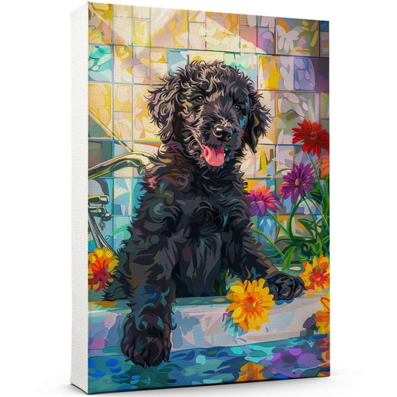 Funny Bathroom Wall Art CuteCurly Coated Retriever Dog Canvas Print Dog Bathtub Picture Humor Animal Artwork Painting for Restroom Bathroom, Gifts For Women, Christmas Gifts