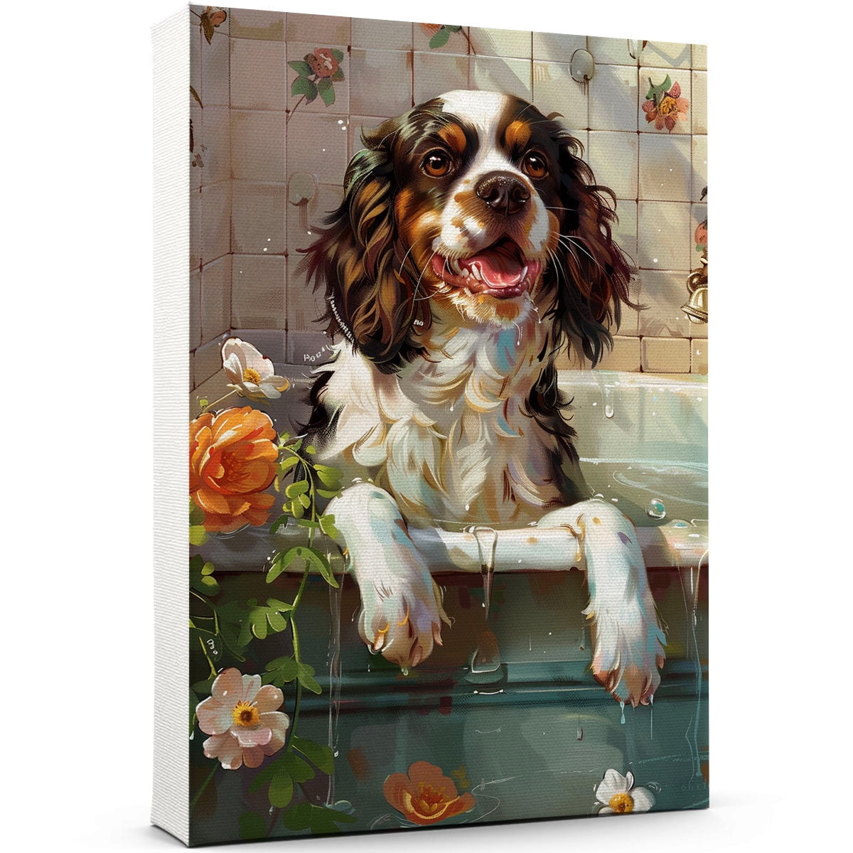 Funny Bathroom Wall Art CuteEnglish Springer Spaniel Dog Canvas Print ...