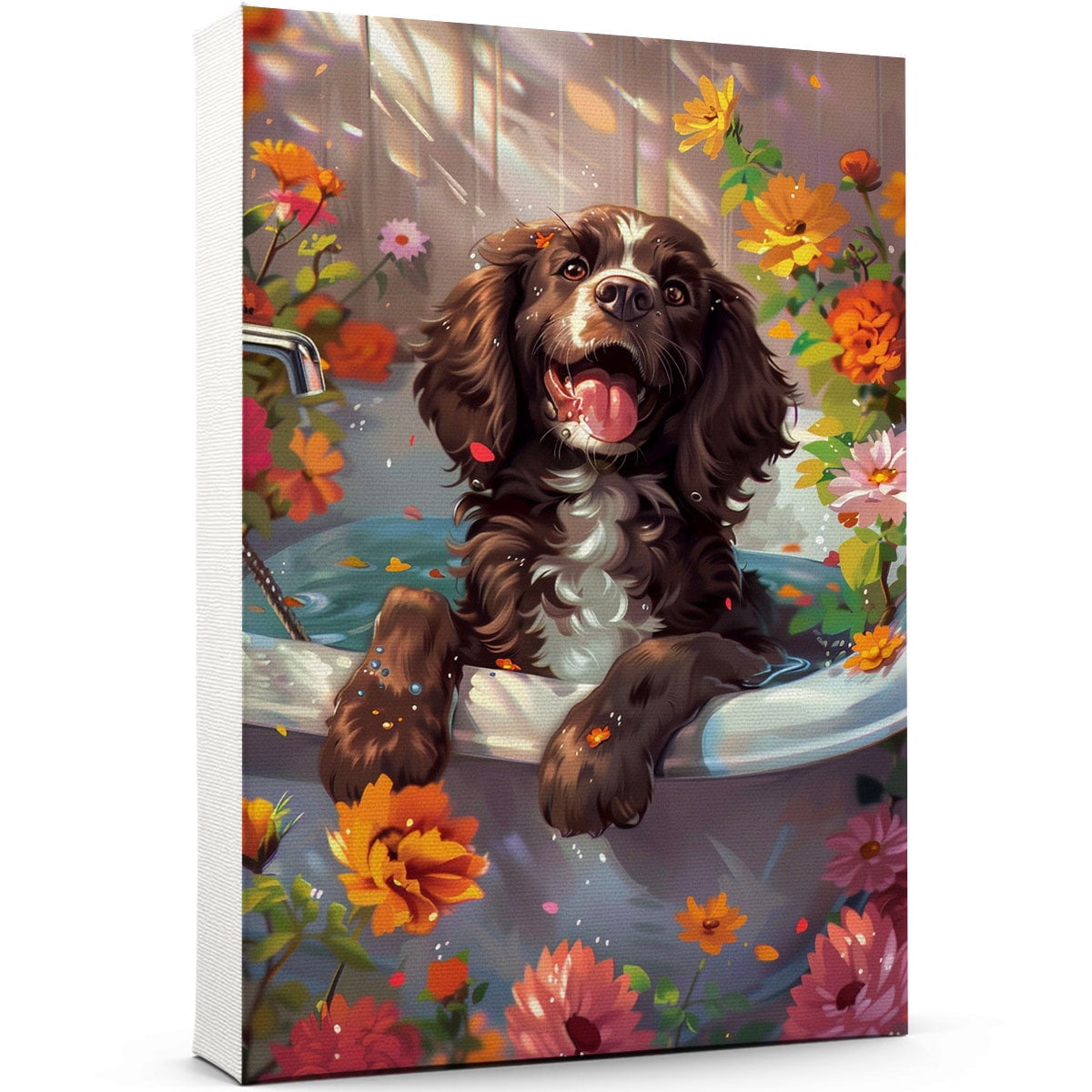 Funny Bathroom Wall Art CuteField Spaniel Dog Canvas Print Dog Bathtub ...
