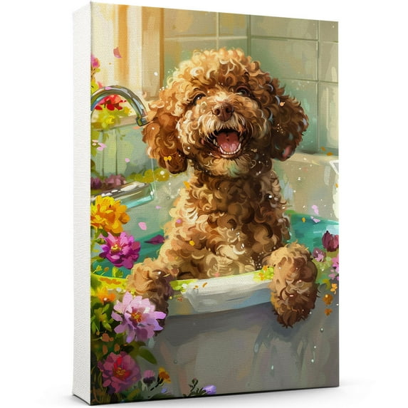 Funny Bathroom Wall Art CuteLagotto Romagnolo Dog Canvas Print Dog Bathtub Picture Humor Animal Artwork Painting for Restroom Bathroom, Dog Bathroom, Christmas Gifts