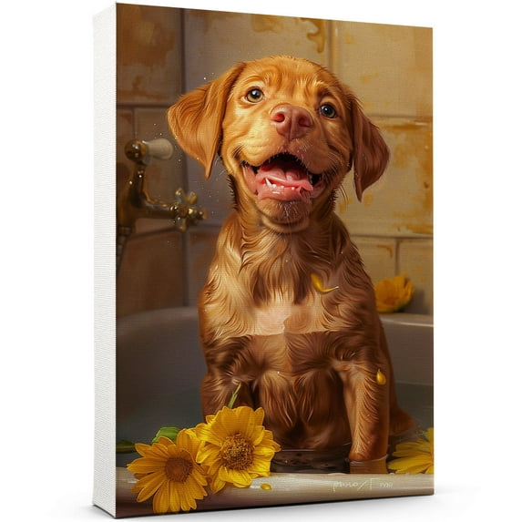 Funny Bathroom Wall Art CuteVizsla Dog Canvas Print Dog Bathtub Picture Humor Animal Artwork Painting for Restroom Bathroom, Gifts For Men, Christmas Gifts