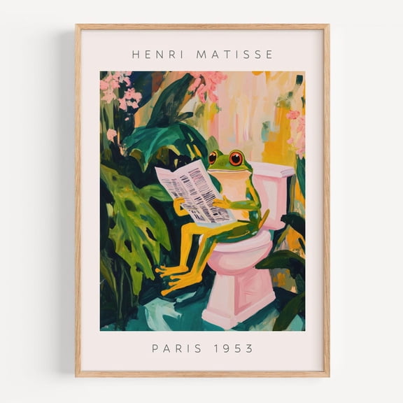 Funny Bathroom Wall Art, Frog Reading Print, Matisse Style Poster, Toilet Decor Unframed Paper Print