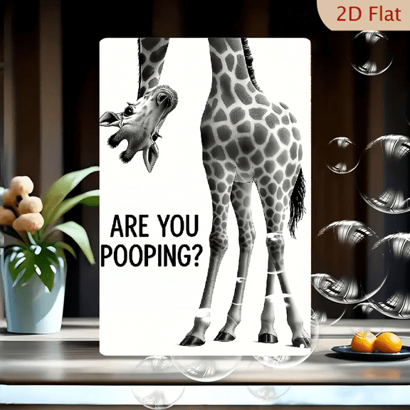 Funny Bathroom Wall Art Giraffe Metal Signs - Modern Metal Tin Sign Wall Art Decor, Are You Pooping Bathroom Signs for Home, Restroom, 12x8 inch