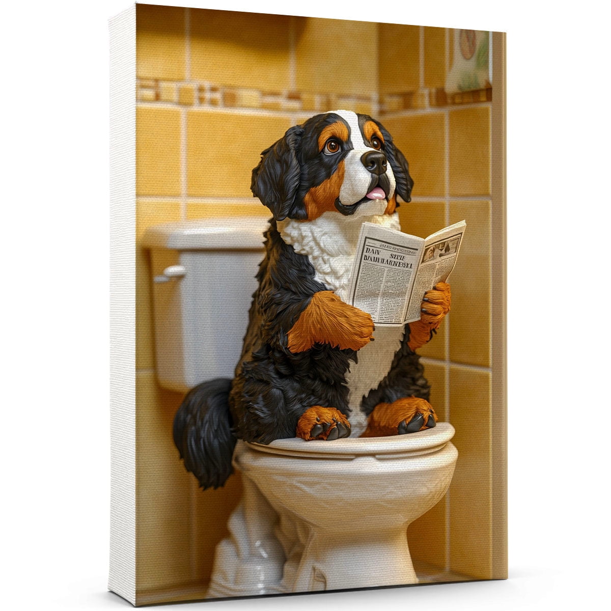 View of Funny Bathroom Wall Art Poster 8x12in - Bernese Mountain Dog On Toilet ...