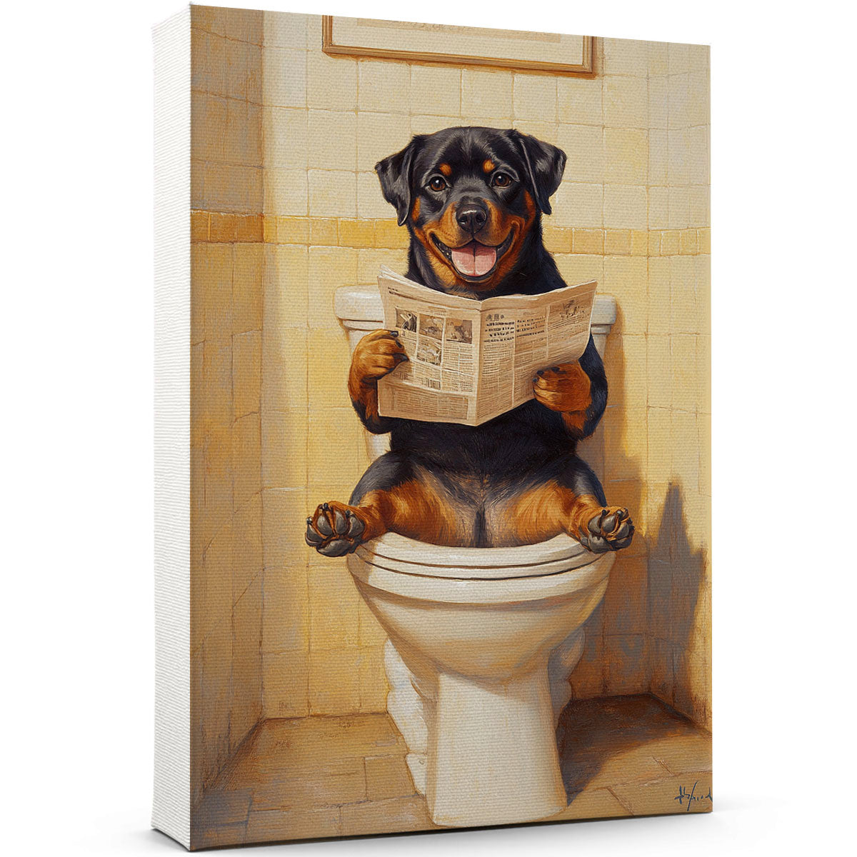 Funny Bathroom Wall Art Poster 8x12in - Rottweiler Dog On Toilet ...