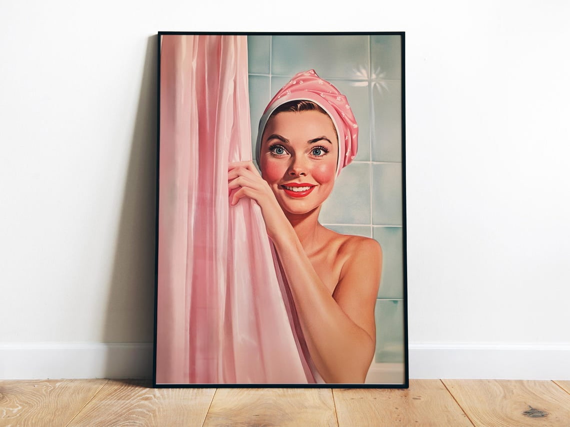 Funny Bathroom Wall Art Retro Bath Time Poster Retro Housewife Art ...