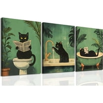 Funny Bathroom Wall Art Set of 3, Maximalist Black Cat Bathroom Wall Decor Paintings, Cute Animal Restroom Poster Canvas Prints Pictures 16x24 inch d