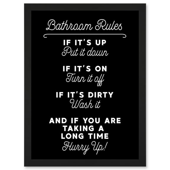 Funny Bathroom Wall Art Toilet Rules Sign Funny Decor Artwork Framed Wall Art Print A4