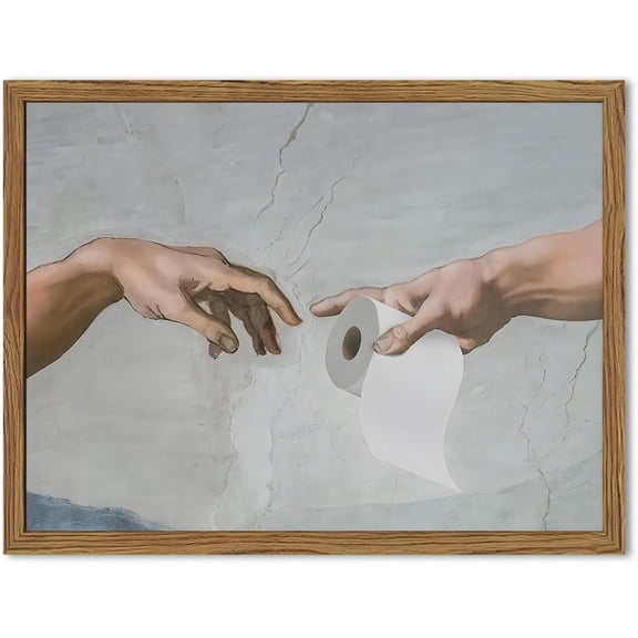 Funny Bathroom Wall Art, Vintage Eclectic Restroom Sign Wall Decor Paintings, Funky Handing Toilet Paper Canvas Prints Artwork Pictures 10x8 inch Wood Framed