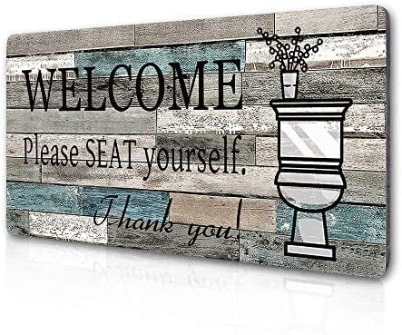 Funny Bathroom Wall Decor Sign Farmhouse Rustic Bathroom Decorations Wall Art 16" by 8" Please Seat Yourself Large Wood Plaque Wall Hanging Sign