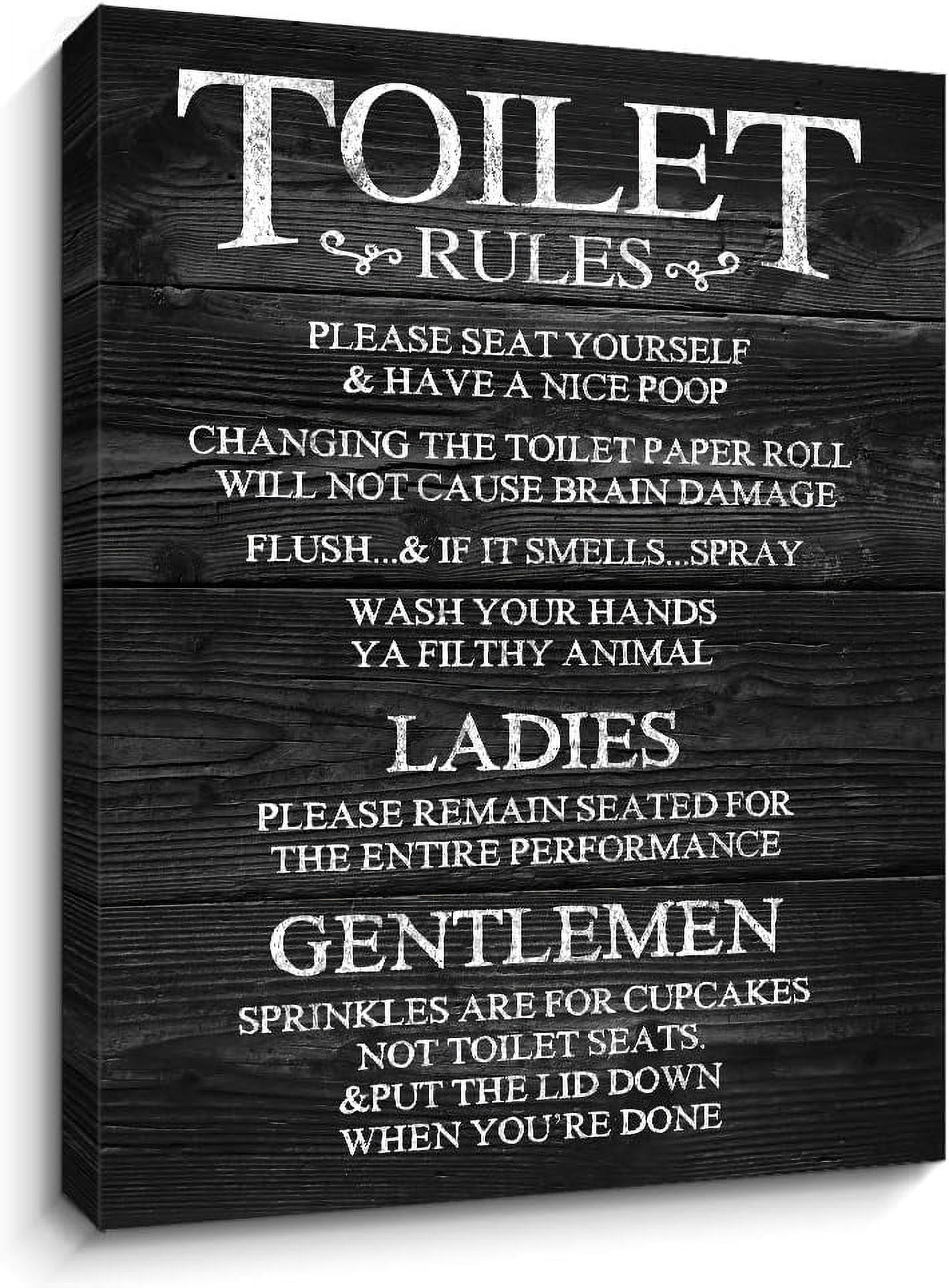 Funny Bathroom Wall Decor, Toilet Rules Signs Wall Art, Rustic ...