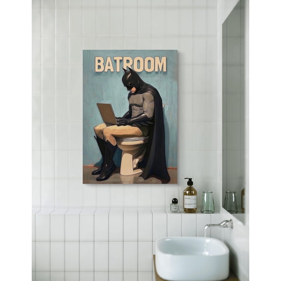 Funny Batman Art Print | Batroom Bathroom Decor | Superhero Toilet Wall Art | Humorous DC Comics Poster | Geeky Man Cave Gift. (Unframed)